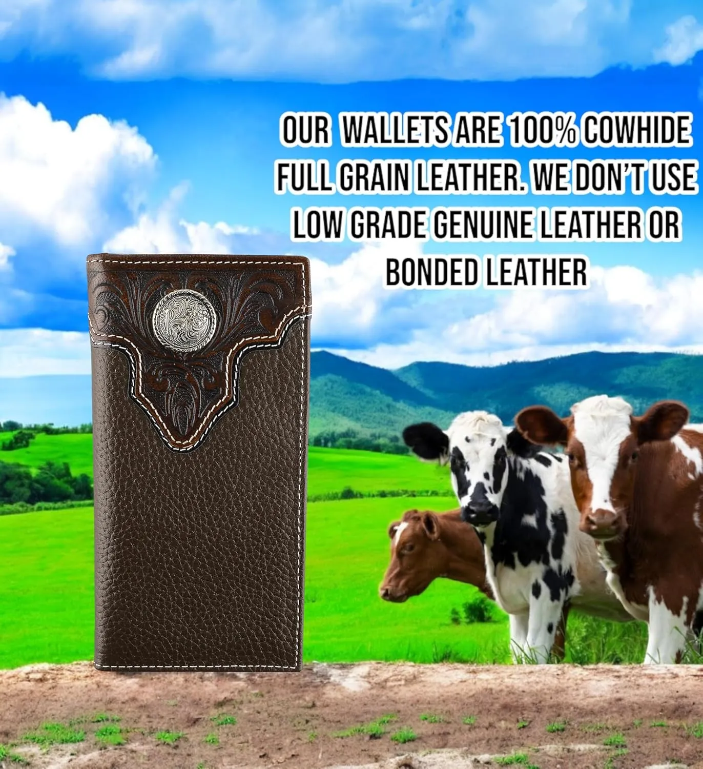 F&L CLASSIC Men's RFID Vintage Look Genuine Leather Long Bifold Wallet Checkbook Wallets,brown,240-81