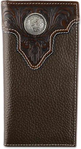 F&L CLASSIC Men's RFID Vintage Look Genuine Leather Long Bifold Wallet Checkbook Wallets,brown,240-81
