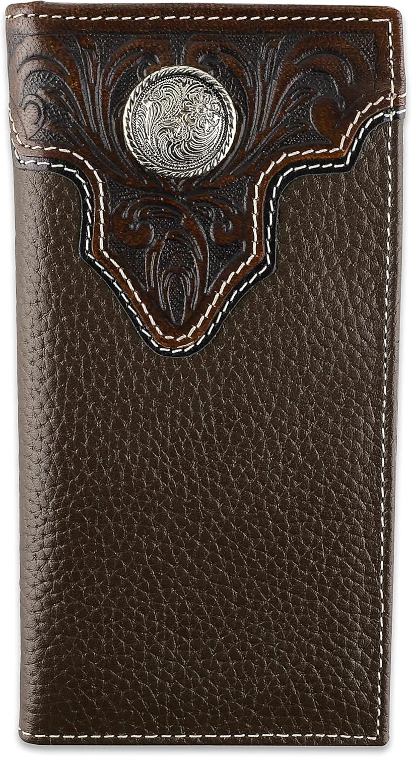 F&L CLASSIC Men's RFID Vintage Look Genuine Leather Long Bifold Wallet Checkbook Wallets,brown,240-81