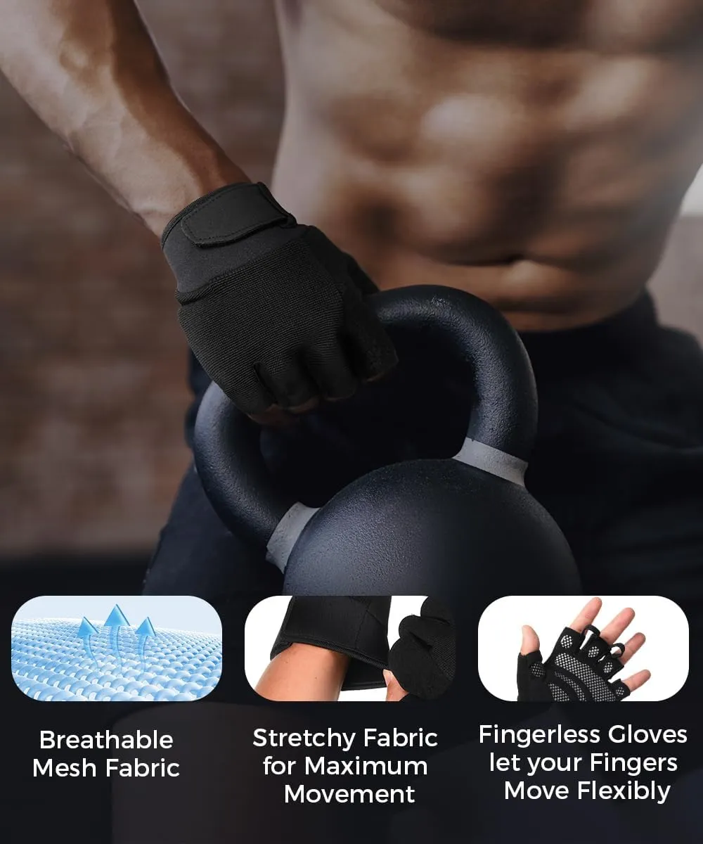 Fingerless Workout Gloves for Men and Women, Lightweight Breathable Fitness Gloves for Weightlifting, Cycling, Climbing, Rowing