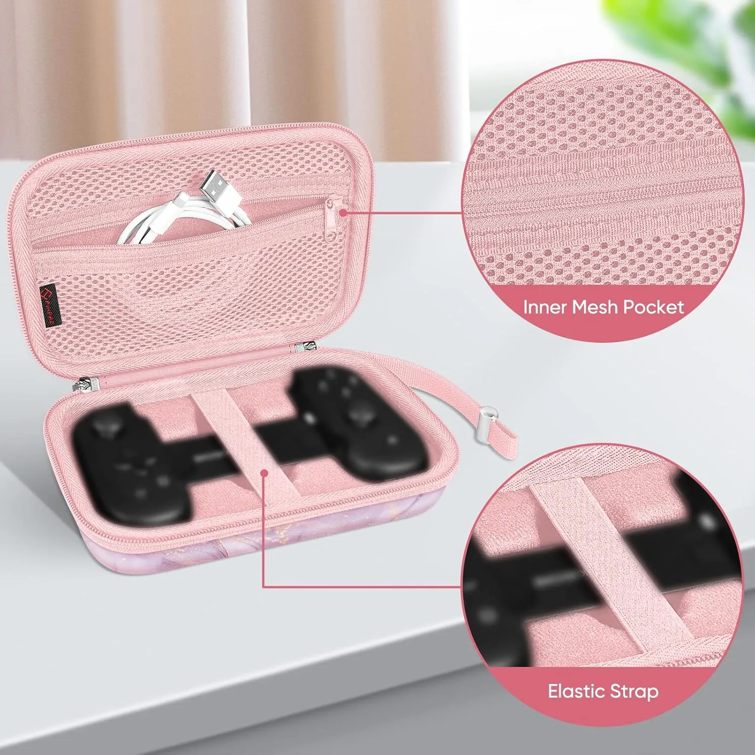 Fintie Carrying Case for Backbone One Mobile Gaming Controller - [Shockproof] Hard Shell Protective Cover Travel Bag with Inner Pocket (Dreamy Marble)