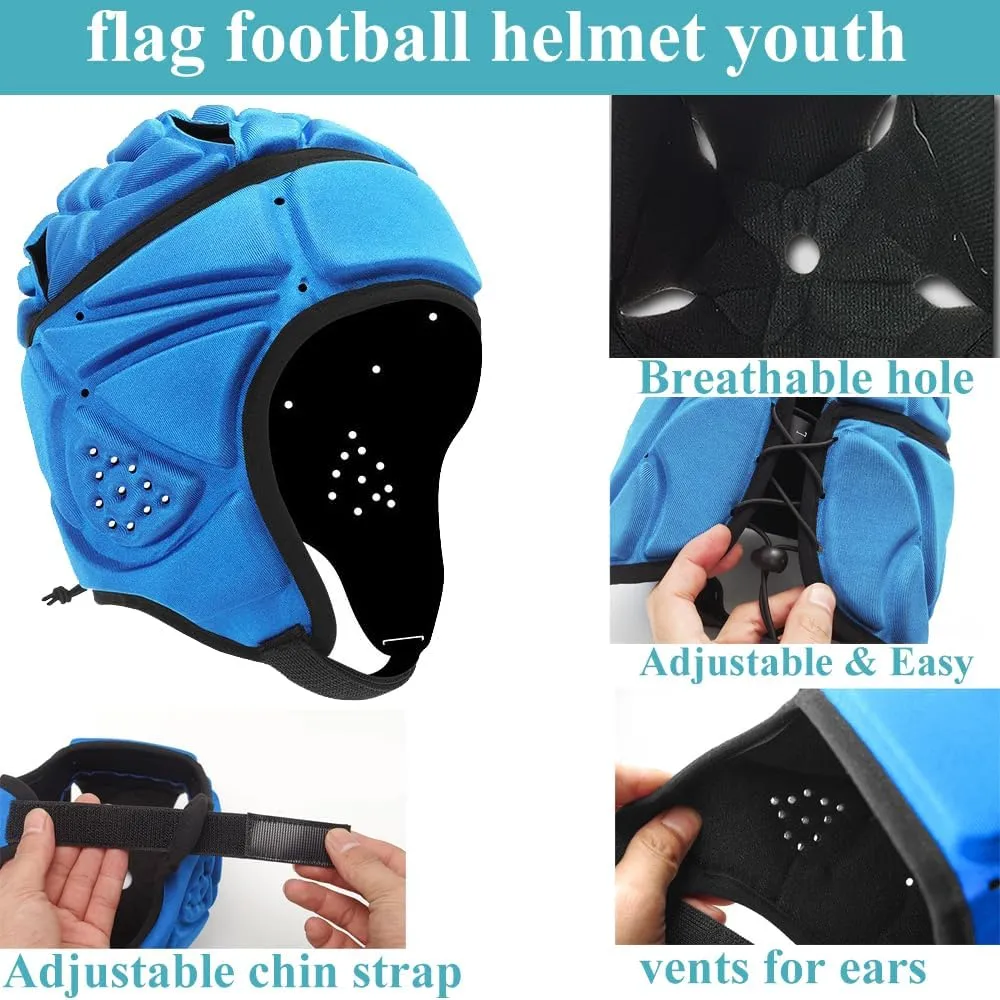 Flag Football Helmet Padding Youth, Adjustable Rugby Helmet, Lightweight Breathable Speedflex Helmet for Soccer, Hockey