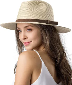 FURTALK Womens Mens Wide Brim Straw Panama Hat Fedora Summer Beach Sun Hat UPF Straw Hat for Women