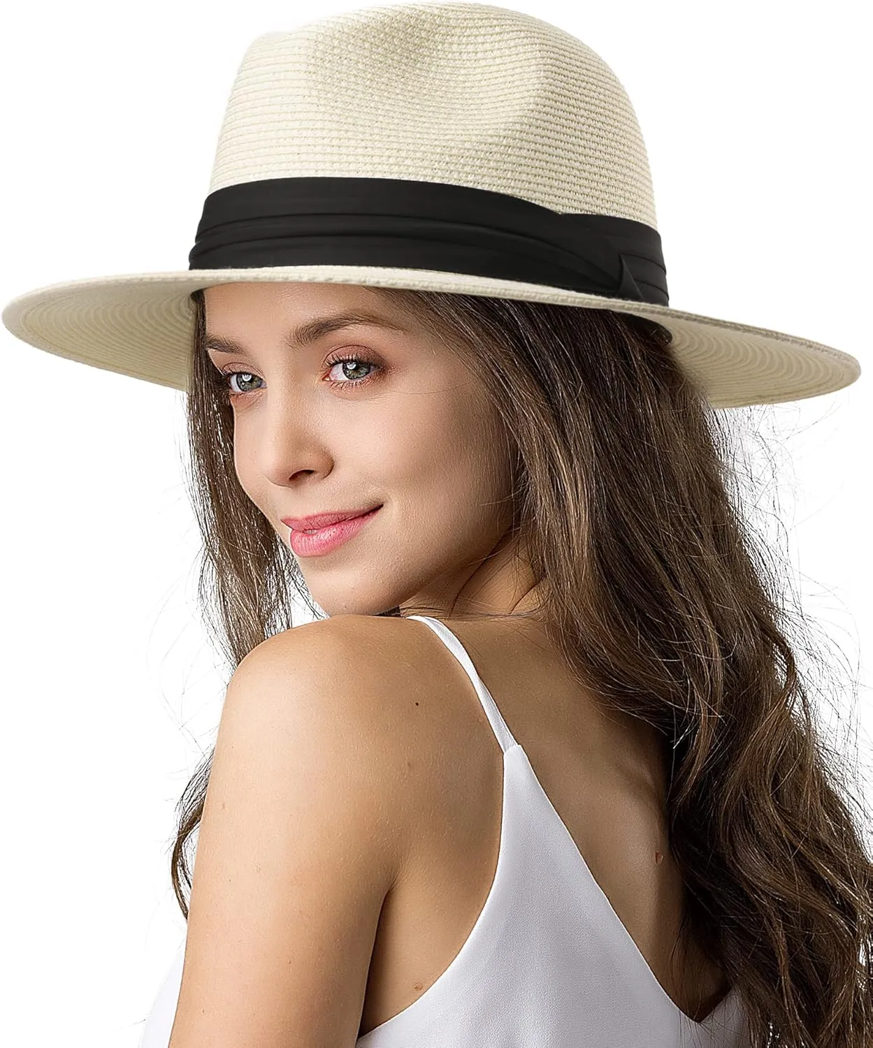 FURTALK Womens Mens Wide Brim Straw Panama Hat Fedora Summer Beach Sun Hat UPF Straw Hat for Women