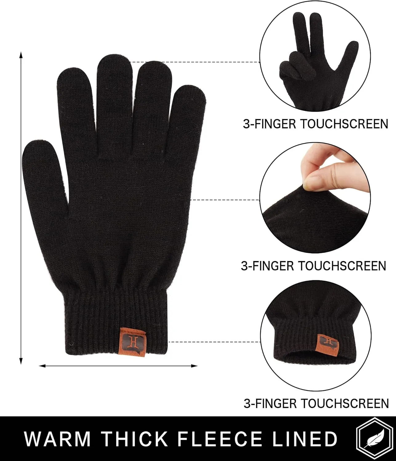 FZ FANTASTIC ZONE Women's Winter Touchscreen Wool Magic Gloves Warm Knit Fleece Lined for Women