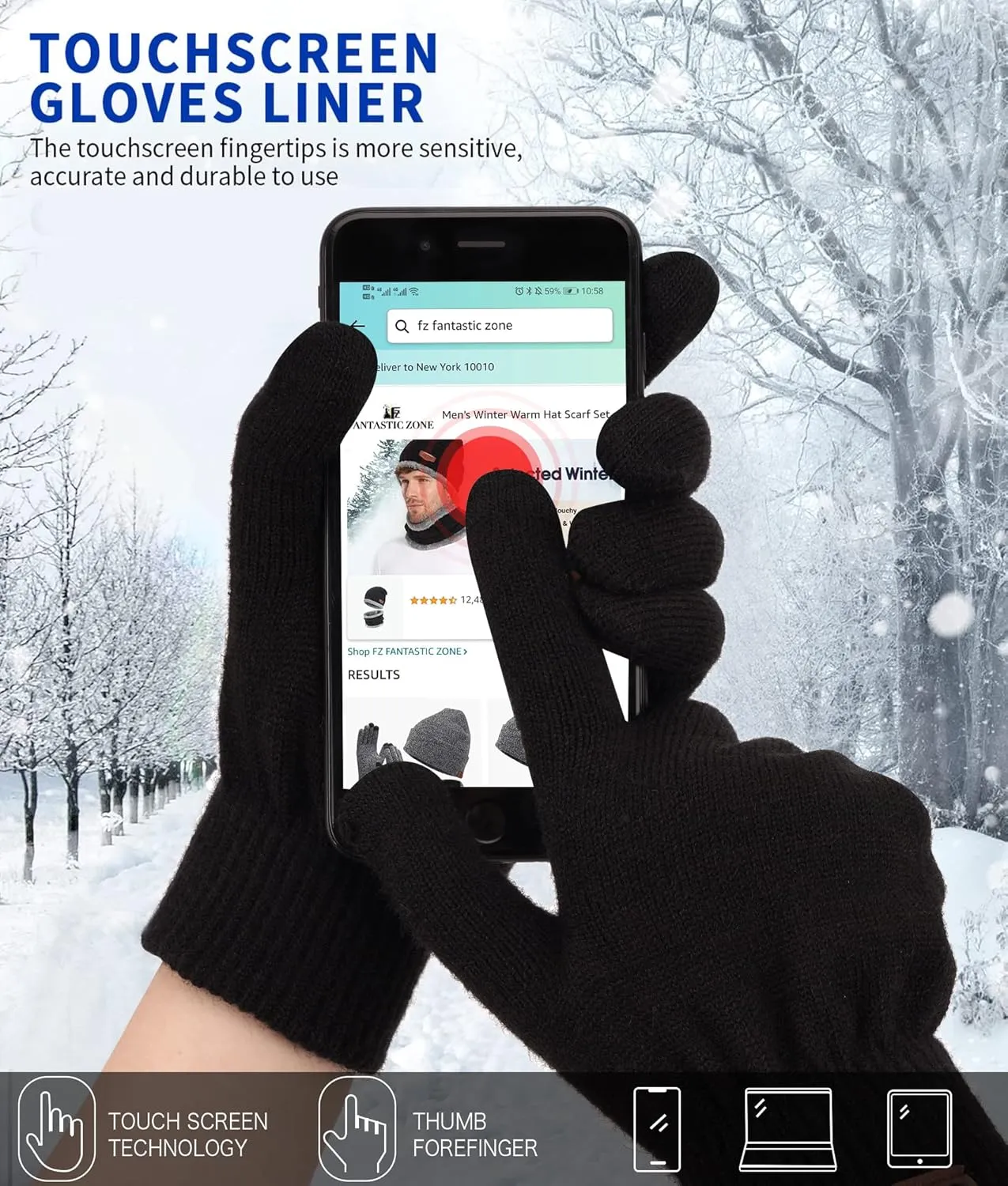 FZ FANTASTIC ZONE Women's Winter Touchscreen Wool Magic Gloves Warm Knit Fleece Lined for Women