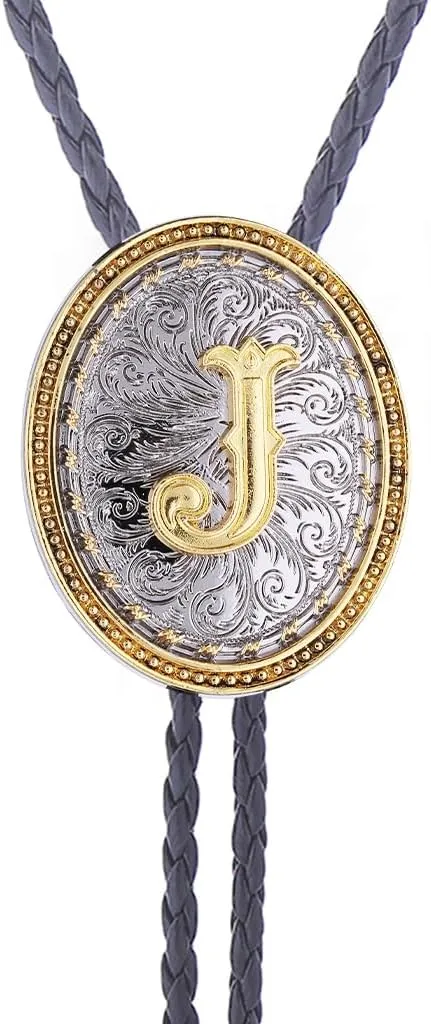 GelConnie Western Ties for Men Gold Bolo Tie Initial Letter A to Z Native American Bola Ties Cowboy Accessories for Men Women