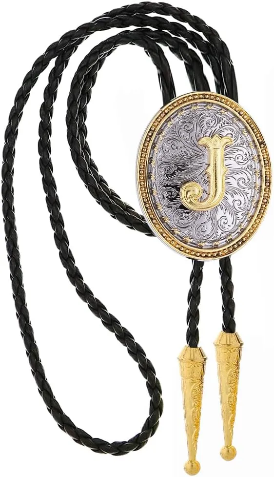 GelConnie Western Ties for Men Gold Bolo Tie Initial Letter A to Z Native American Bola Ties Cowboy Accessories for Men Women