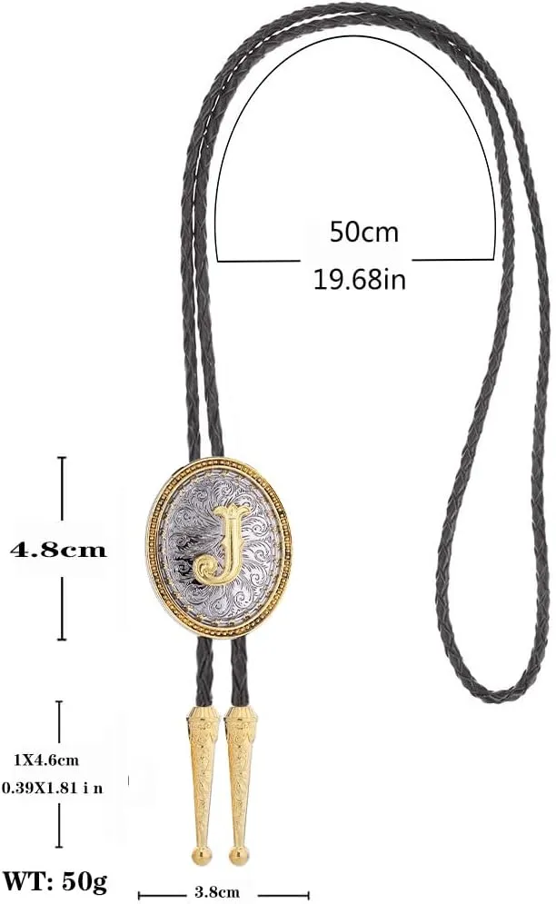 GelConnie Western Ties for Men Gold Bolo Tie Initial Letter A to Z Native American Bola Ties Cowboy Accessories for Men Women