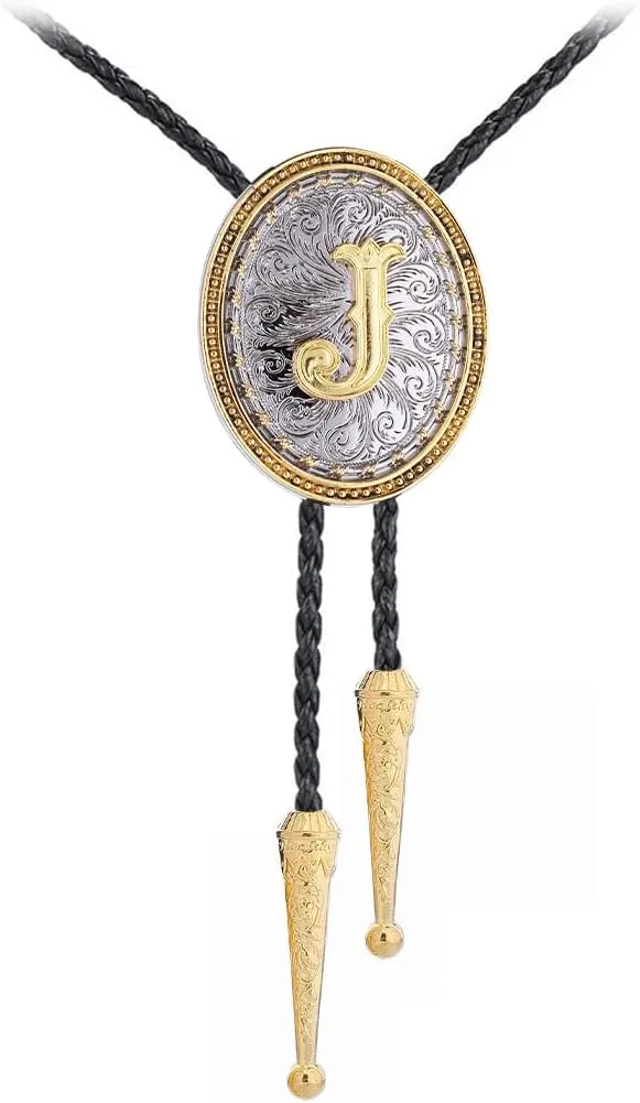 GelConnie Western Ties for Men Gold Bolo Tie Initial Letter A to Z Native American Bola Ties Cowboy Accessories for Men Women