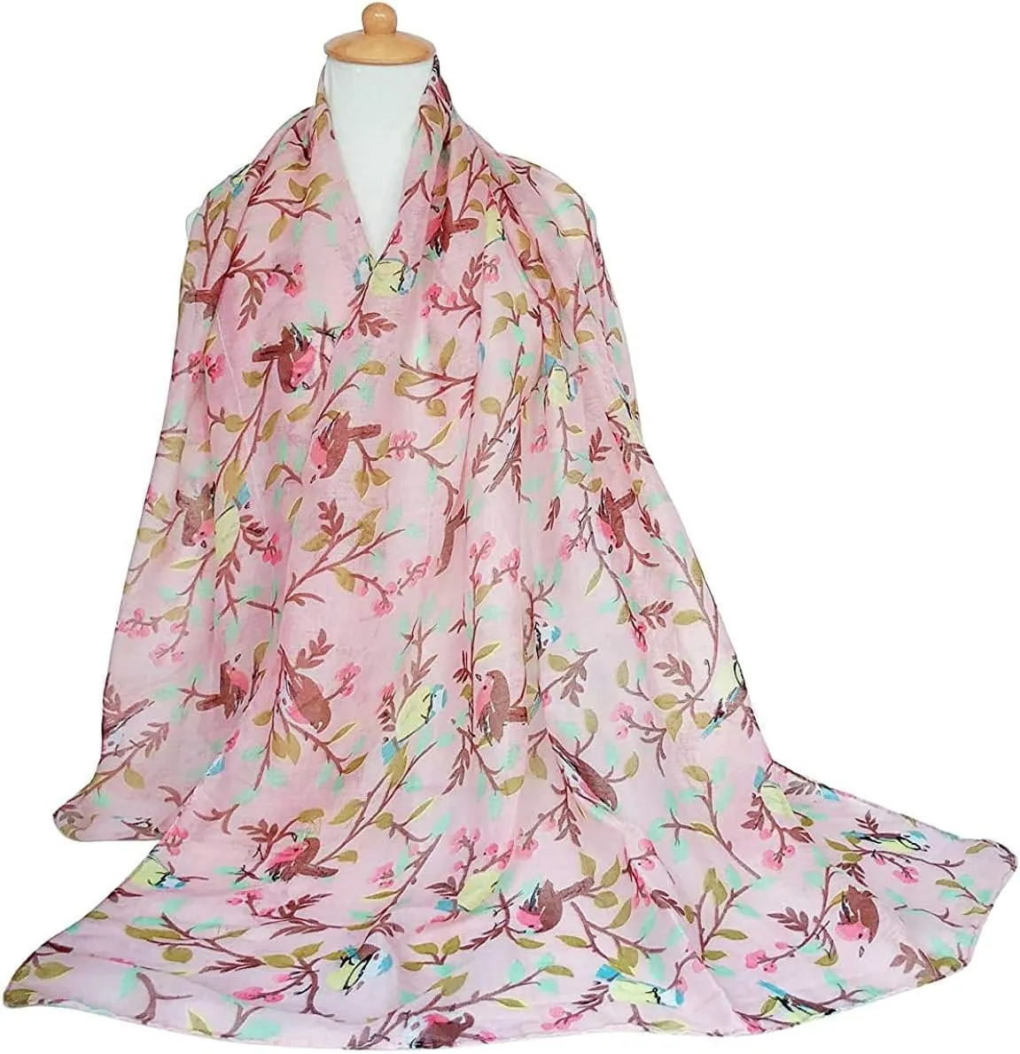 GERINLY Scarfs for Women Lightweight Floral Birds Print Cotton Scarves and Wraps for Summer Shawl