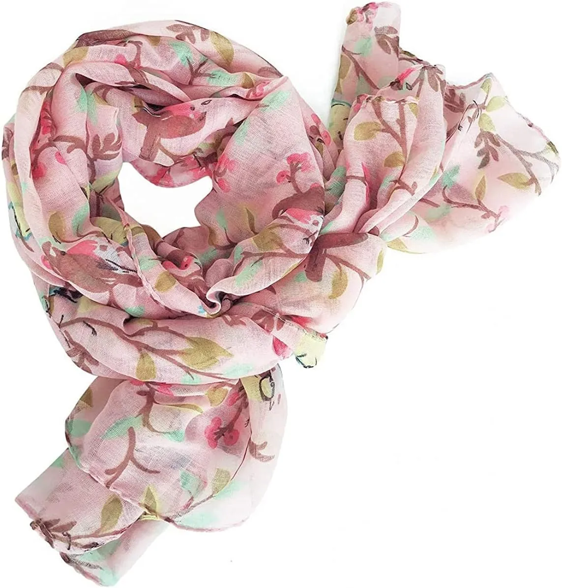 GERINLY Scarfs for Women Lightweight Floral Birds Print Cotton Scarves and Wraps for Summer Shawl