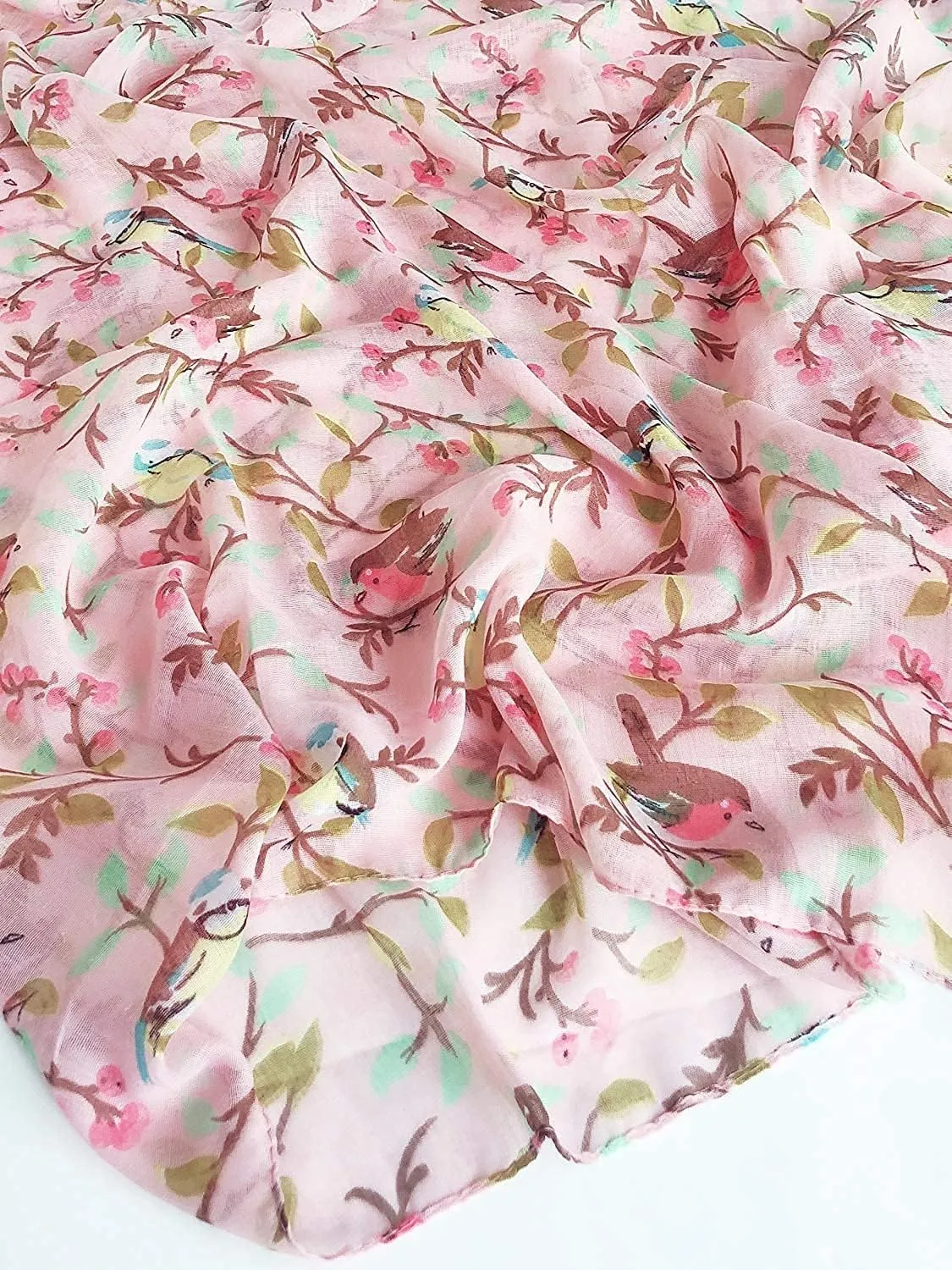 GERINLY Scarfs for Women Lightweight Floral Birds Print Cotton Scarves and Wraps for Summer Shawl