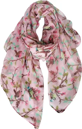 GERINLY Scarfs for Women Lightweight Floral Birds Print Cotton Scarves and Wraps for Summer Shawl
