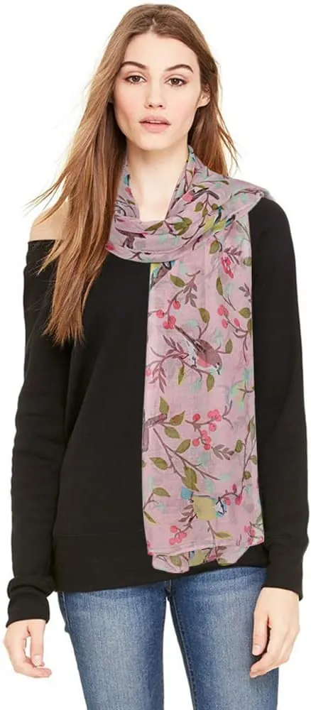 GERINLY Scarfs for Women Lightweight Floral Birds Print Cotton Scarves and Wraps for Summer Shawl