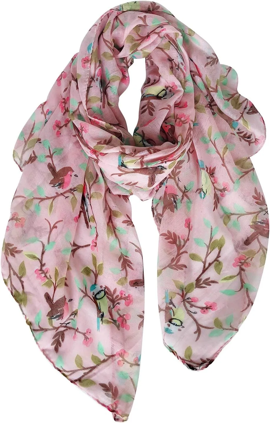 GERINLY Scarfs for Women Lightweight Floral Birds Print Cotton Scarves and Wraps for Summer Shawl