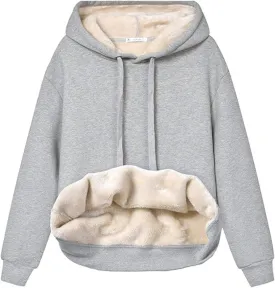 Gihuo Women's Winter Warm Hoodie Sherpa Fleece Lined Pullover Hoodie Hooded Sweatshirt Heavyweight Casual Tops