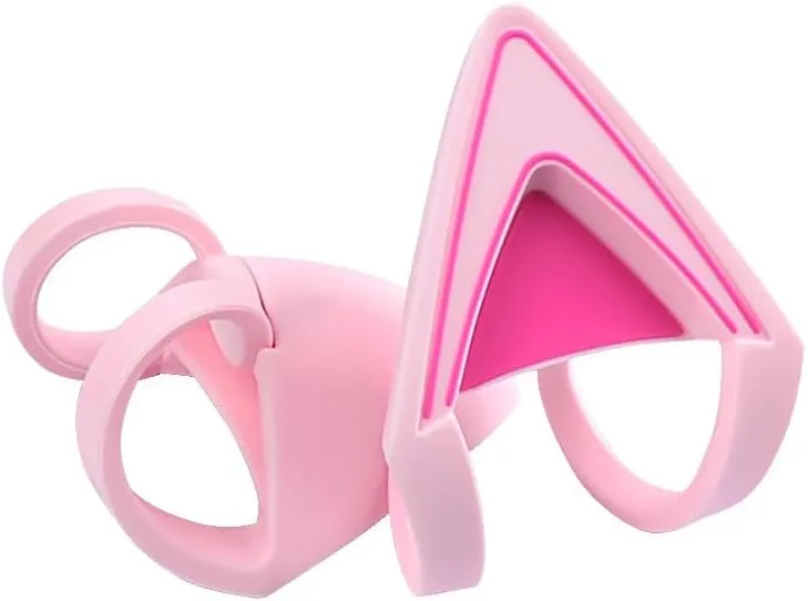 Glow in Dark Silicone Cat Kitty Ears Lovely Fluorescent Cat Ears Compatible for Bose/Razer/HyperX/Corsair/SteelSeries Arctis/Edifier Gaming Headphones (Pink)