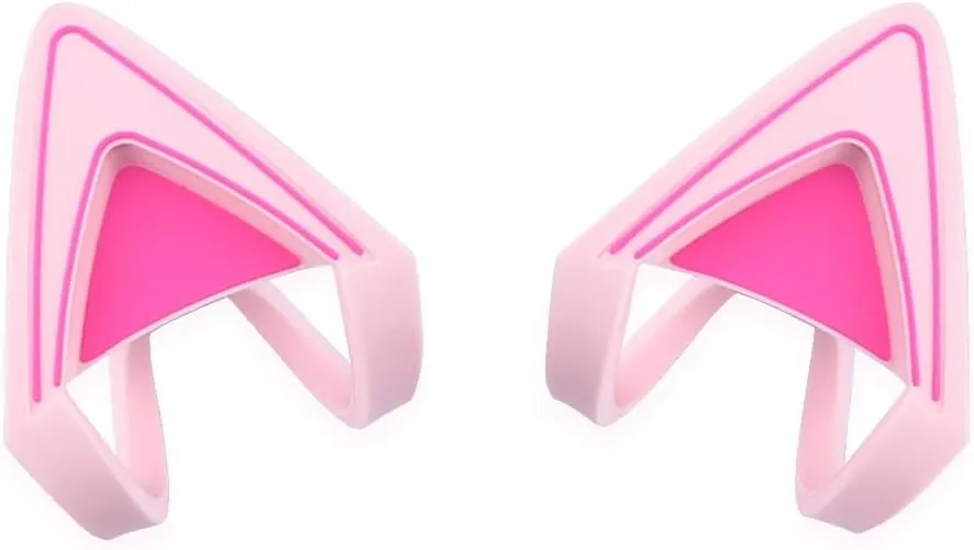 Glow in Dark Silicone Cat Kitty Ears Lovely Fluorescent Cat Ears Compatible for Bose/Razer/HyperX/Corsair/SteelSeries Arctis/Edifier Gaming Headphones (Pink)