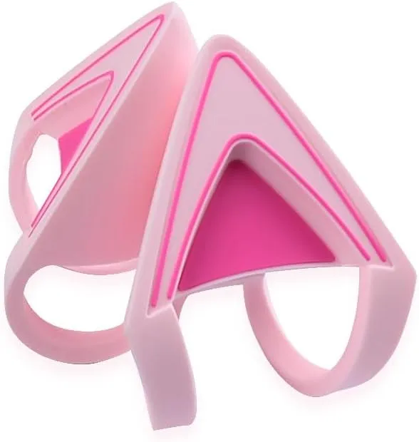 Glow in Dark Silicone Cat Kitty Ears Lovely Fluorescent Cat Ears Compatible for Bose/Razer/HyperX/Corsair/SteelSeries Arctis/Edifier Gaming Headphones (Pink)