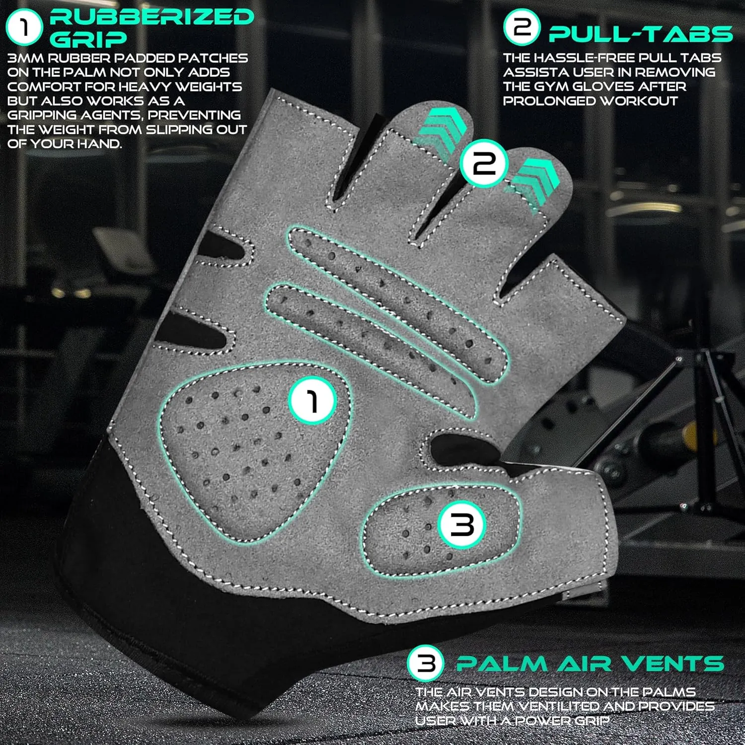 Gym Gloves Fitness Training Anti Slip Shock-Absorbing Weight Lifting Gloves Padded Grip Breathable Fingerless Workout Support for Men Women Cycling Exercise