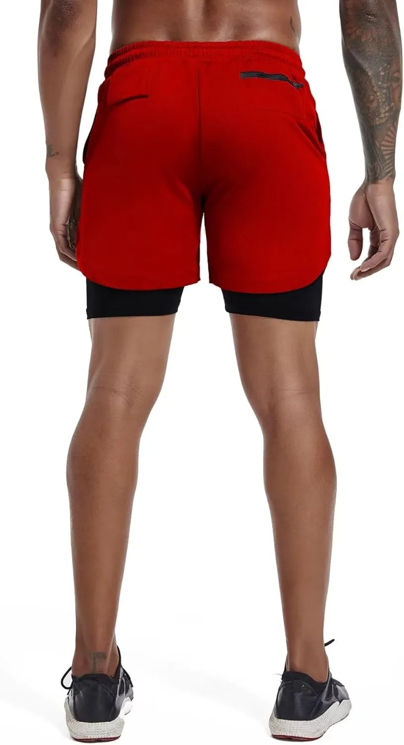 GYMELITE Men's 2 in 1 Workout Running Shorts 7" Gym Yoga Active Sports Shorts Lightweight Training with Phone Pockets