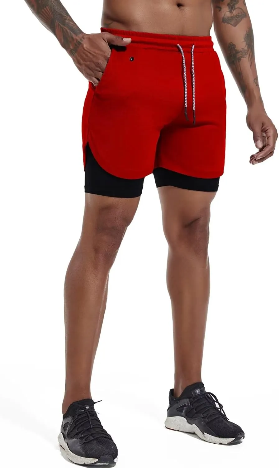GYMELITE Men's 2 in 1 Workout Running Shorts 7" Gym Yoga Active Sports Shorts Lightweight Training with Phone Pockets
