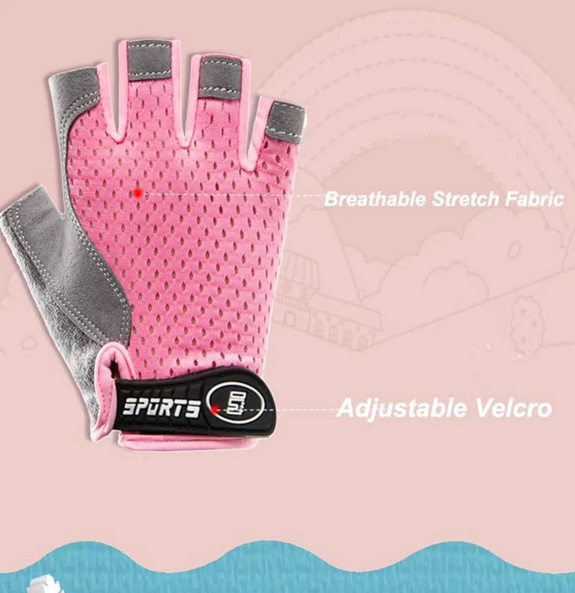 Half-Finger-Kids-Cycling-Gloves Non-Slip, Padded, Antislip, Fingerless Kids Bike Climbing Gloves for Girls and Boys Age 5~9