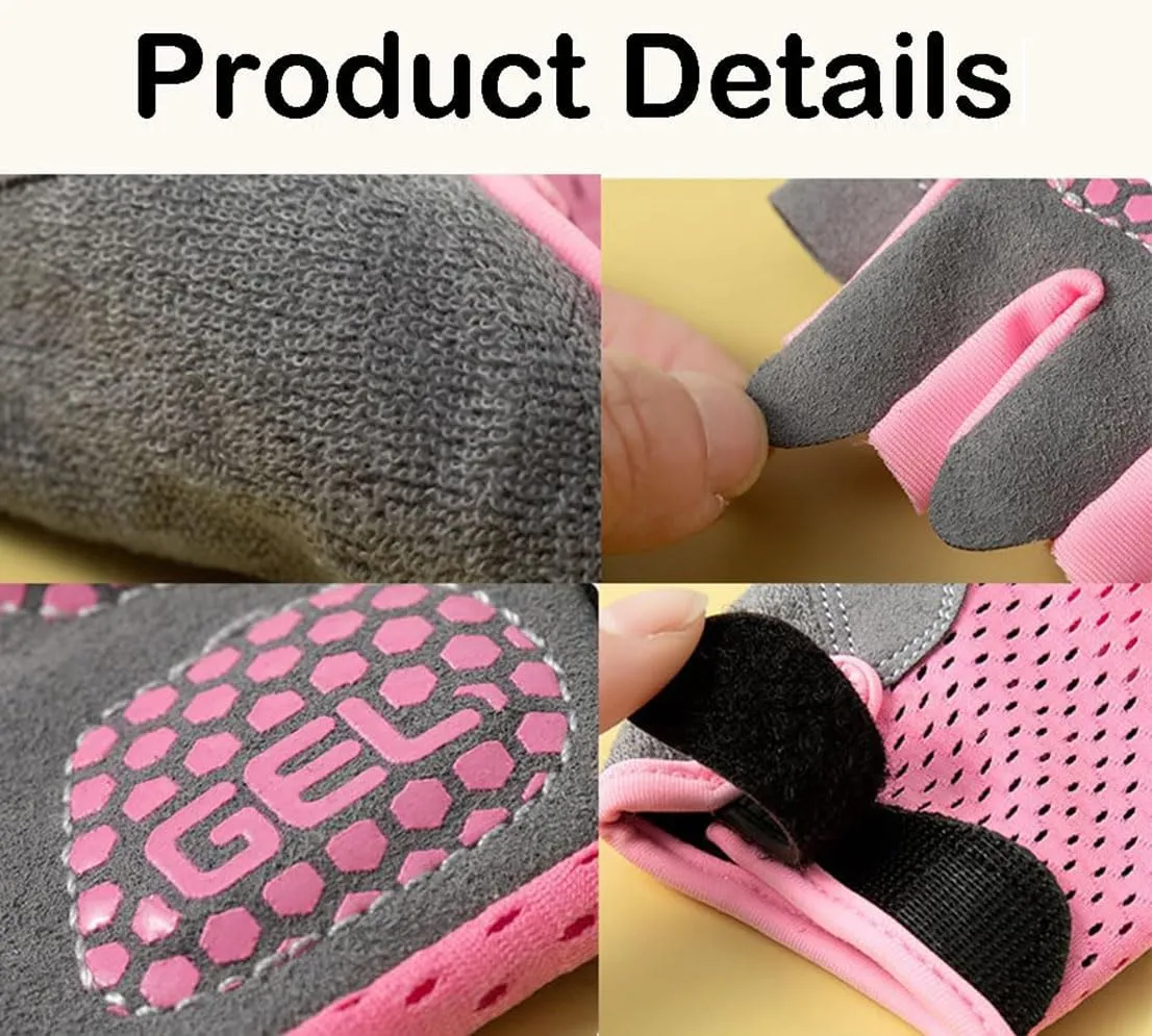 Half-Finger-Kids-Cycling-Gloves Non-Slip, Padded, Antislip, Fingerless Kids Bike Climbing Gloves for Girls and Boys Age 5~9