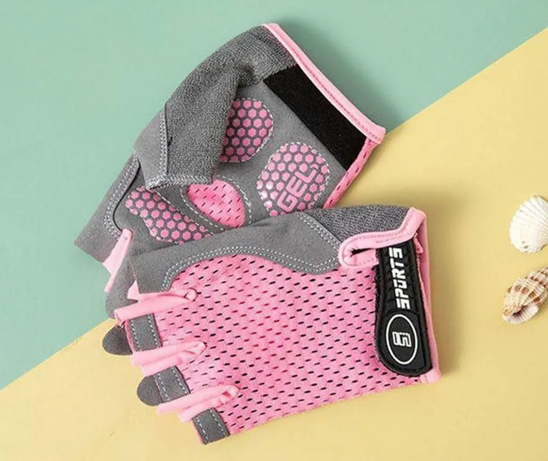 Half-Finger-Kids-Cycling-Gloves Non-Slip, Padded, Antislip, Fingerless Kids Bike Climbing Gloves for Girls and Boys Age 5~9