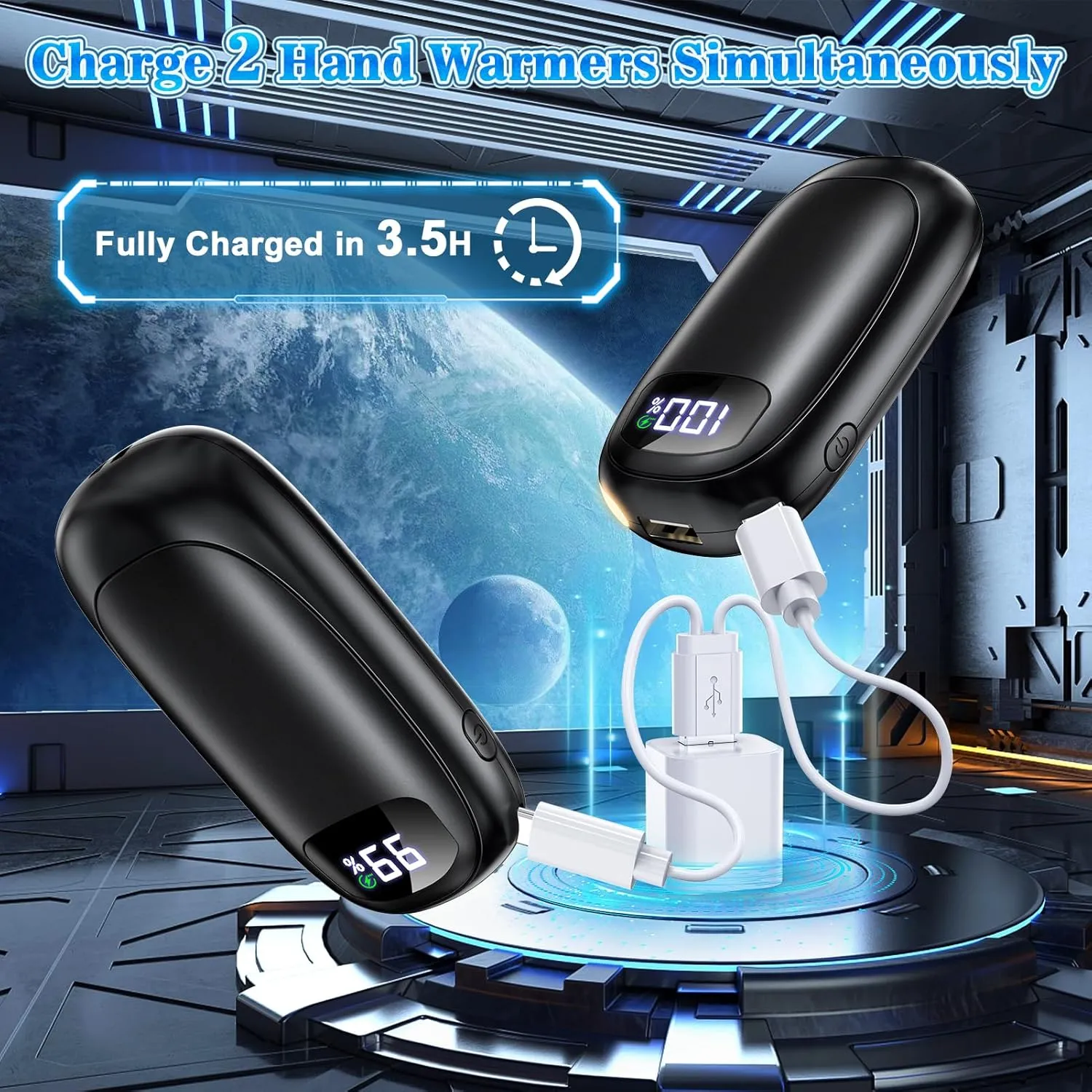 Hand Warmers Rechargeable - 2 Pack Electric Hand Warmers 14000mAh, 16 Hrs Warmth Dual-Sided Heating Max 131, 4 Heating Levels Battery Operated Pocket Heater for Raynauds, Hunting, Golf, Camping
