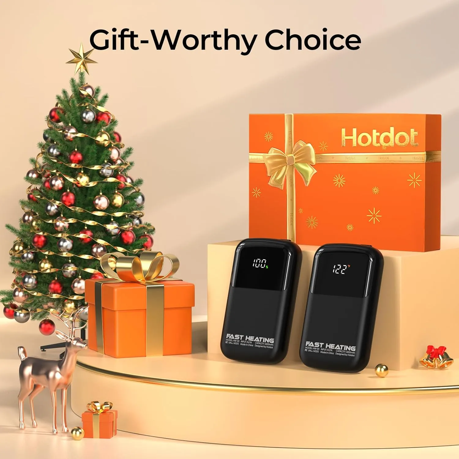 Hand Warmers Rechargeable 2 Pack with Gift Box, Portable Electric Hand Warmer with LED Display Battery and Temperature, Fast Heating, for Men, Women, Hunting Camping