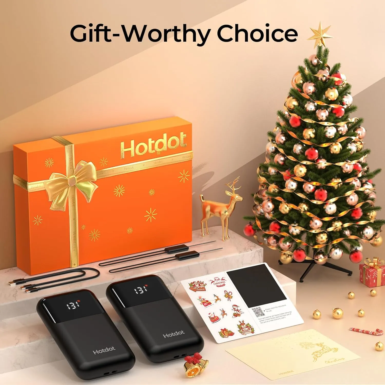 Hand Warmers Rechargeable with Gift Box, Electric Hand Warmer with LED Battery and Temperature Display, 4 Heating Levels Portable Pocket Heater, for Men, Women, Hunting