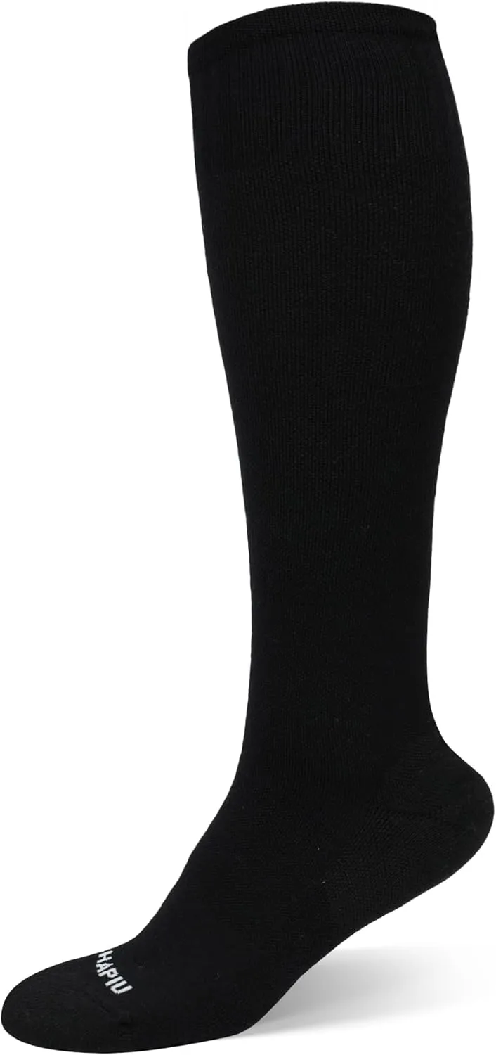 HAPIU Merino Wool Soft Compression Socks for Women & Men, 15-20 mmHg, Plus Size Knee High Stocking for Nurses, Pregnancy, Travel, Flight