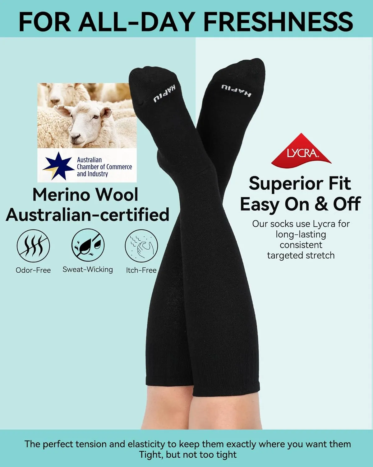 HAPIU Merino Wool Soft Compression Socks for Women & Men, 15-20 mmHg, Plus Size Knee High Stocking for Nurses, Pregnancy, Travel, Flight