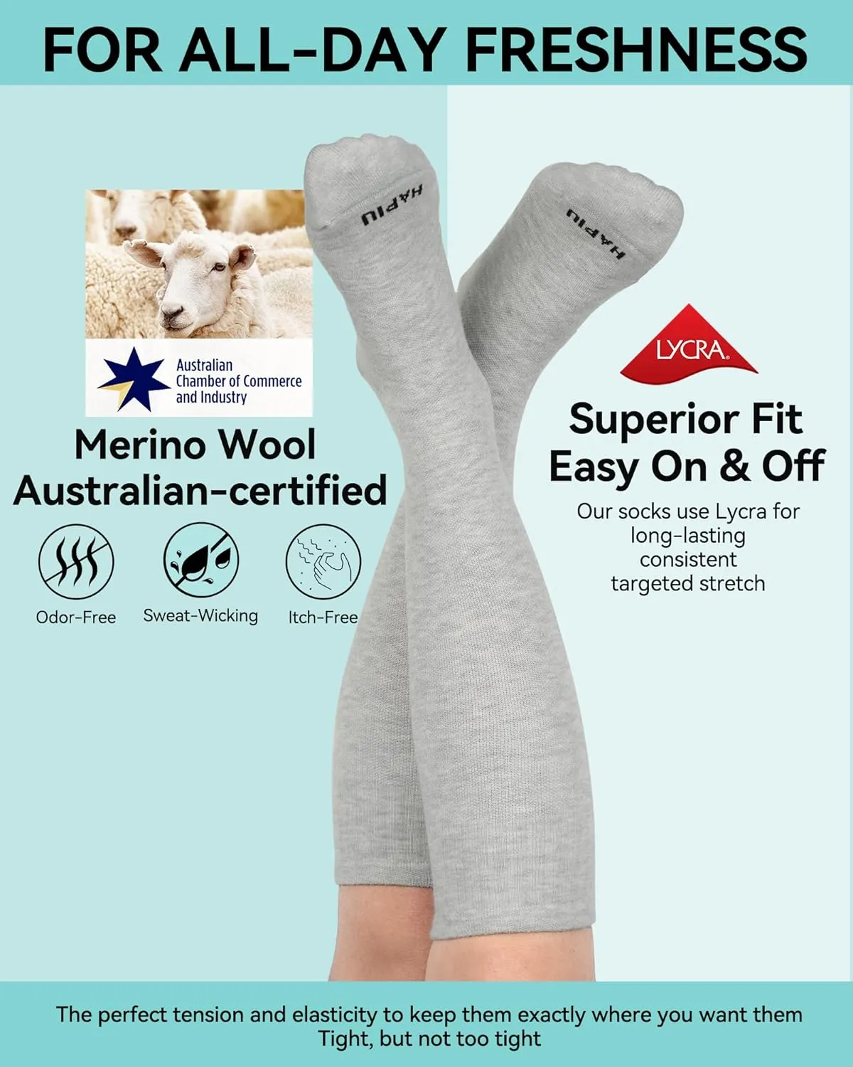 HAPIU Merino Wool Soft Compression Socks for Women & Men, 15-20 mmHg, Plus Size Knee High Stocking for Nurses, Pregnancy, Travel, Flight