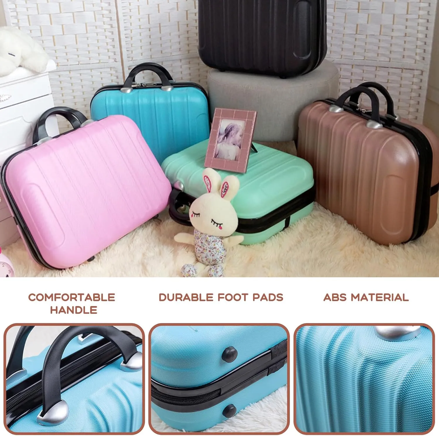 Hard Shell Vanity Cases with Elastic Band and Zipper, Portable Waterproof ABS Beauty Case, Cosmetic Case for Women Girl
