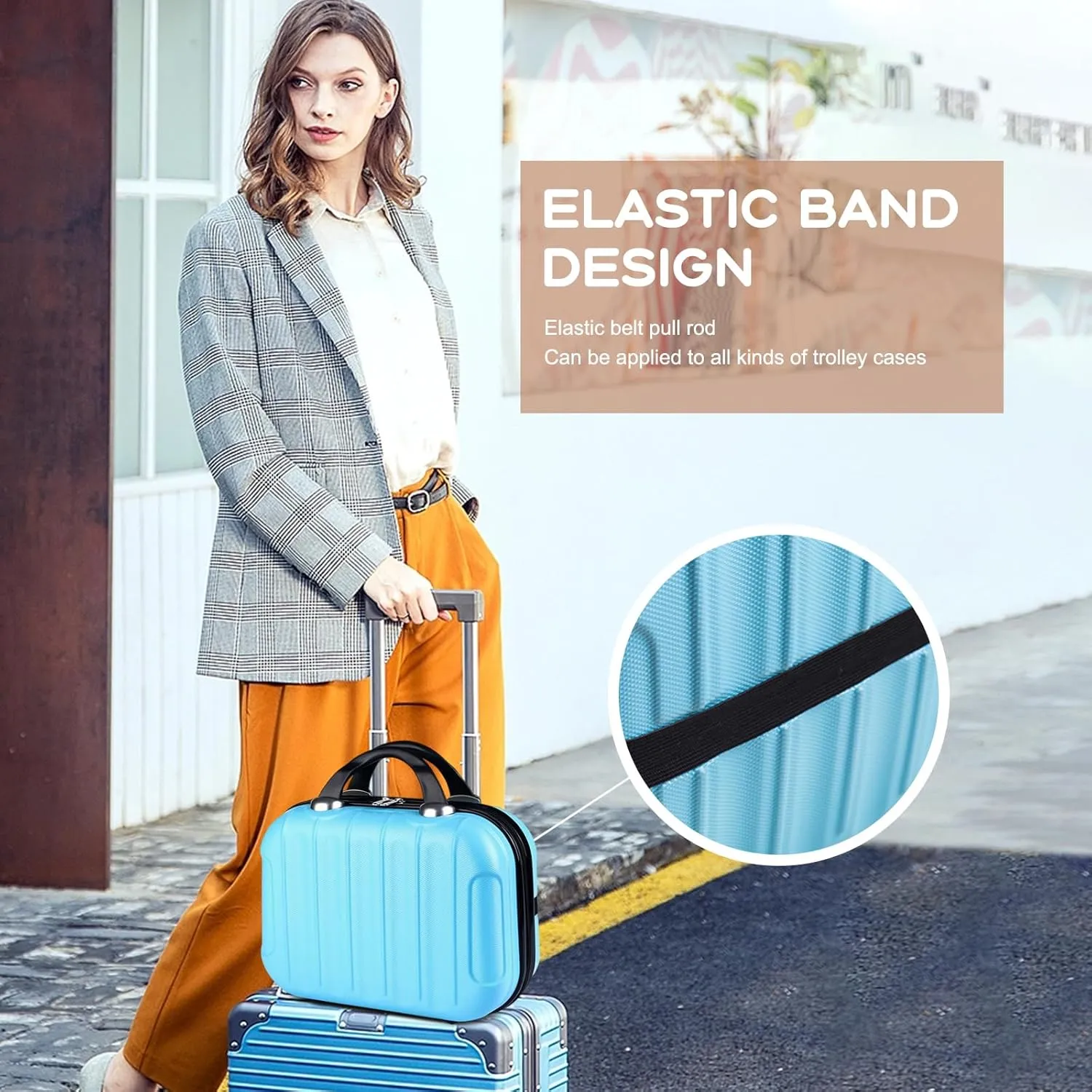 Hard Shell Vanity Cases with Elastic Band and Zipper, Portable Waterproof ABS Beauty Case, Cosmetic Case for Women Girl