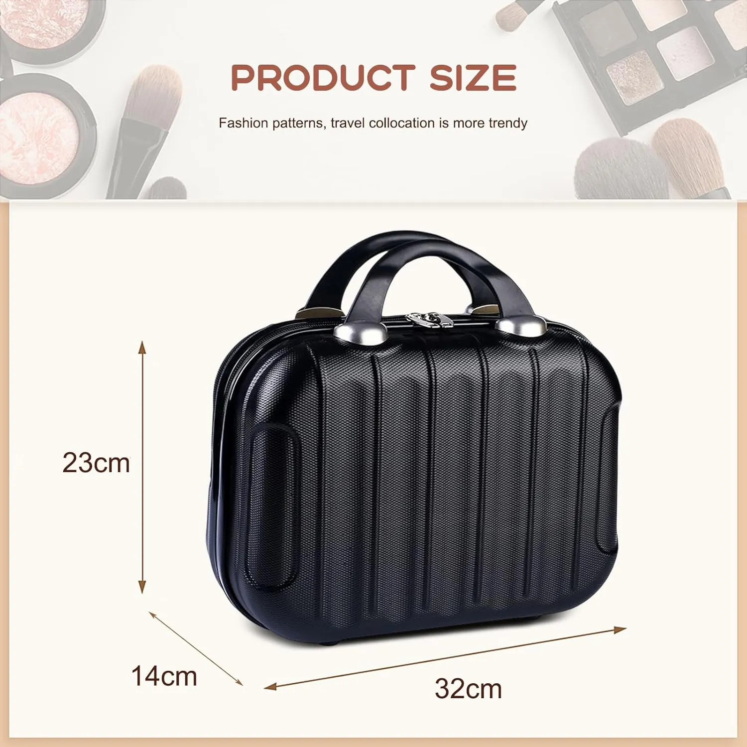 Hard Shell Vanity Cases with Elastic Band and Zipper, Portable Waterproof ABS Beauty Case, Cosmetic Case for Women Girl
