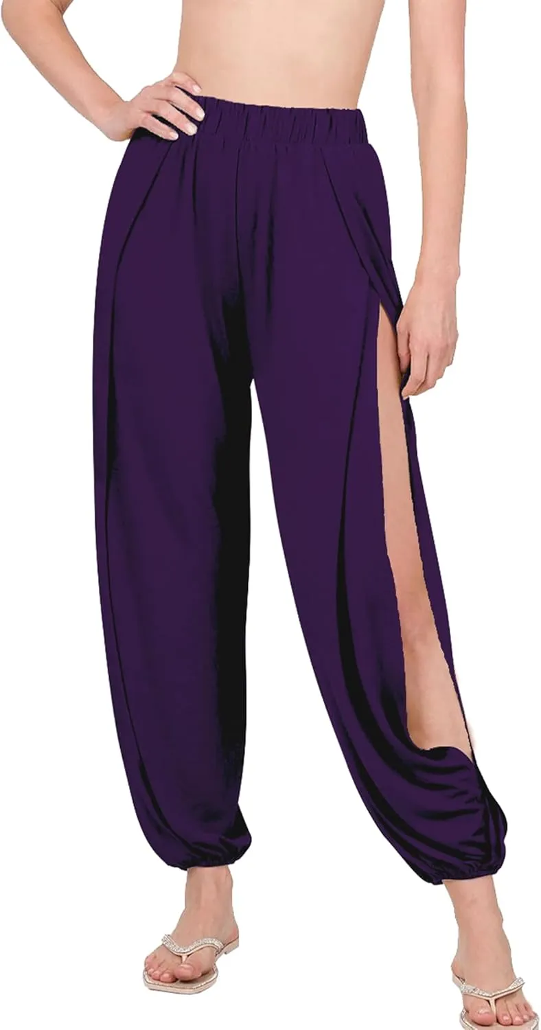 Harem Pants for Women Double High Slit Leg Flowy Yoga Pant Pilates Dance Hippie Wrap Beach Cover-Up Pants
