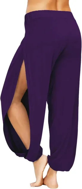 Harem Pants for Women Double High Slit Leg Flowy Yoga Pant Pilates Dance Hippie Wrap Beach Cover-Up Pants