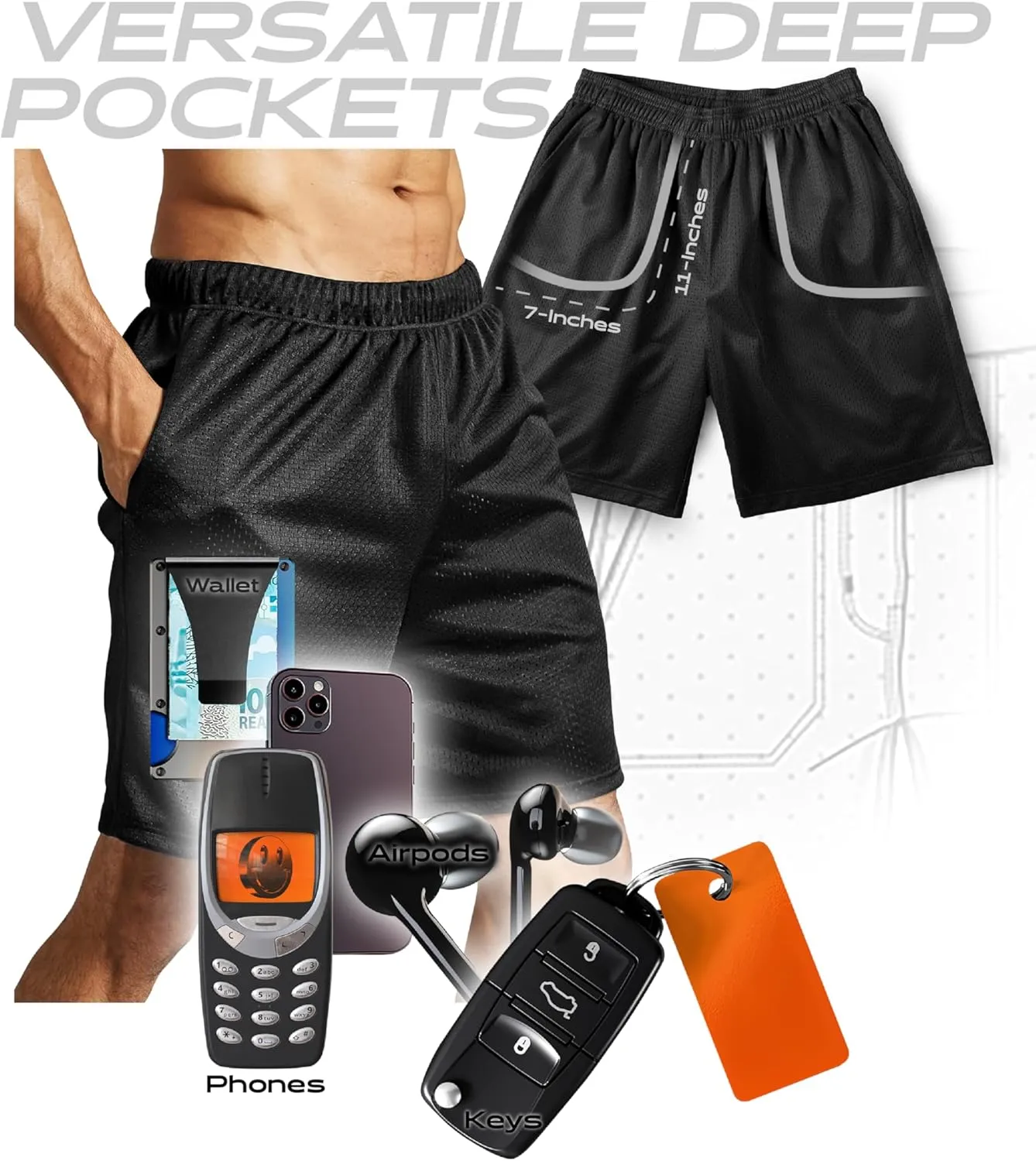 Hat and Beyond Mens Lightweight Basic Mesh Solid Basketball Jersey Workout Fitness Gym Shorts