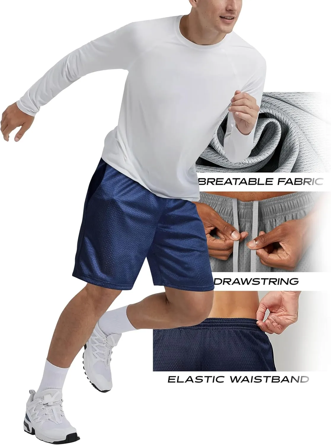 Hat and Beyond Mens Lightweight Basic Mesh Solid Basketball Jersey Workout Fitness Gym Shorts