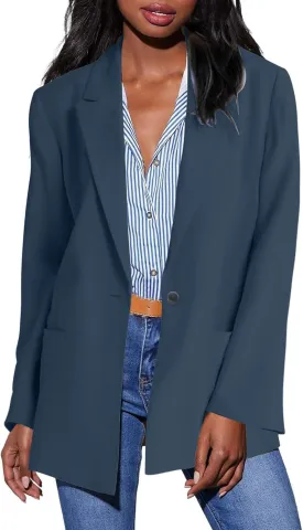 HGps8w Women's Shoulder Pad Loose Blazers Outerwear, Casual Solid Long Sleeve Open Front Work Business Suit Jackets