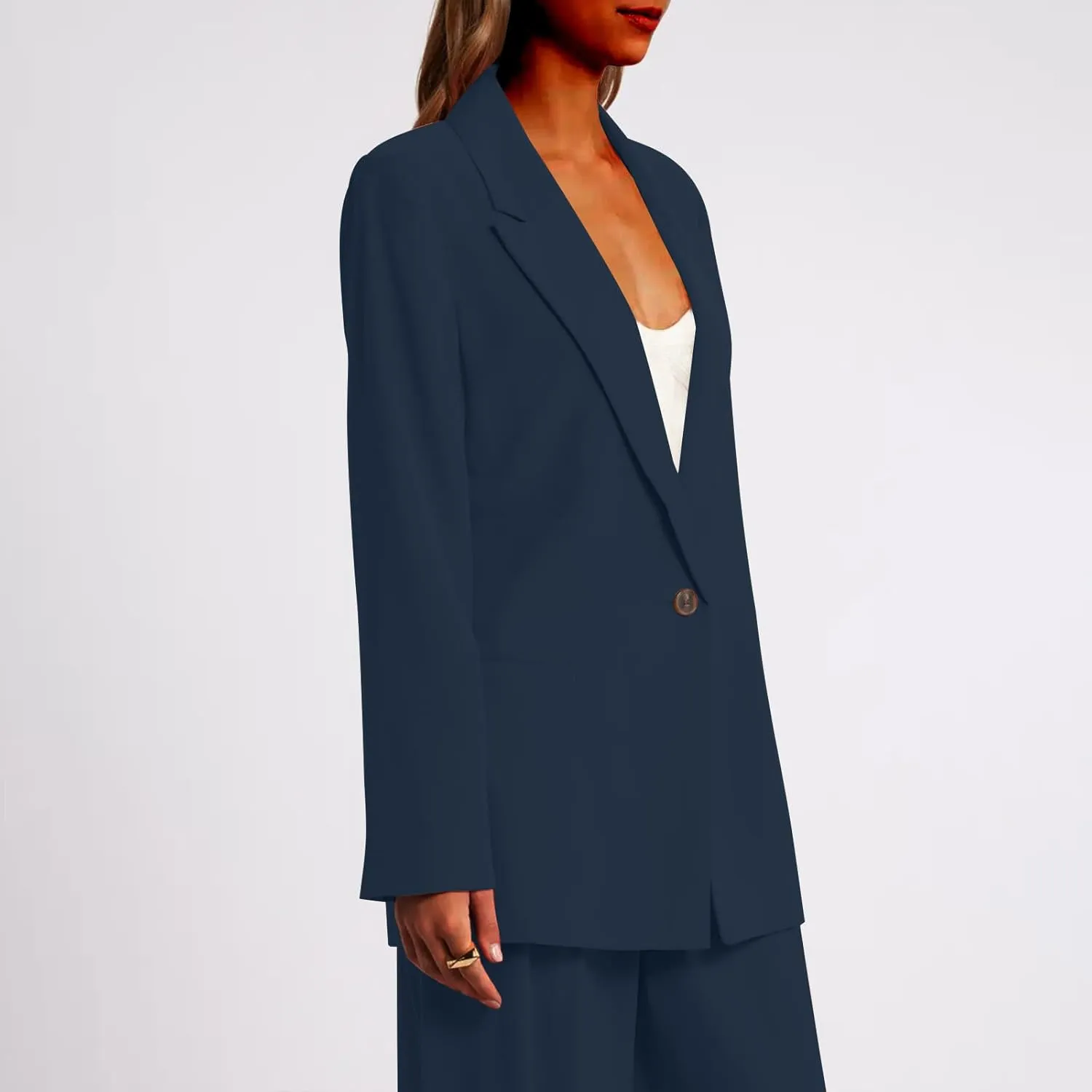HGps8w Women's Shoulder Pad Loose Blazers Outerwear, Casual Solid Long Sleeve Open Front Work Business Suit Jackets