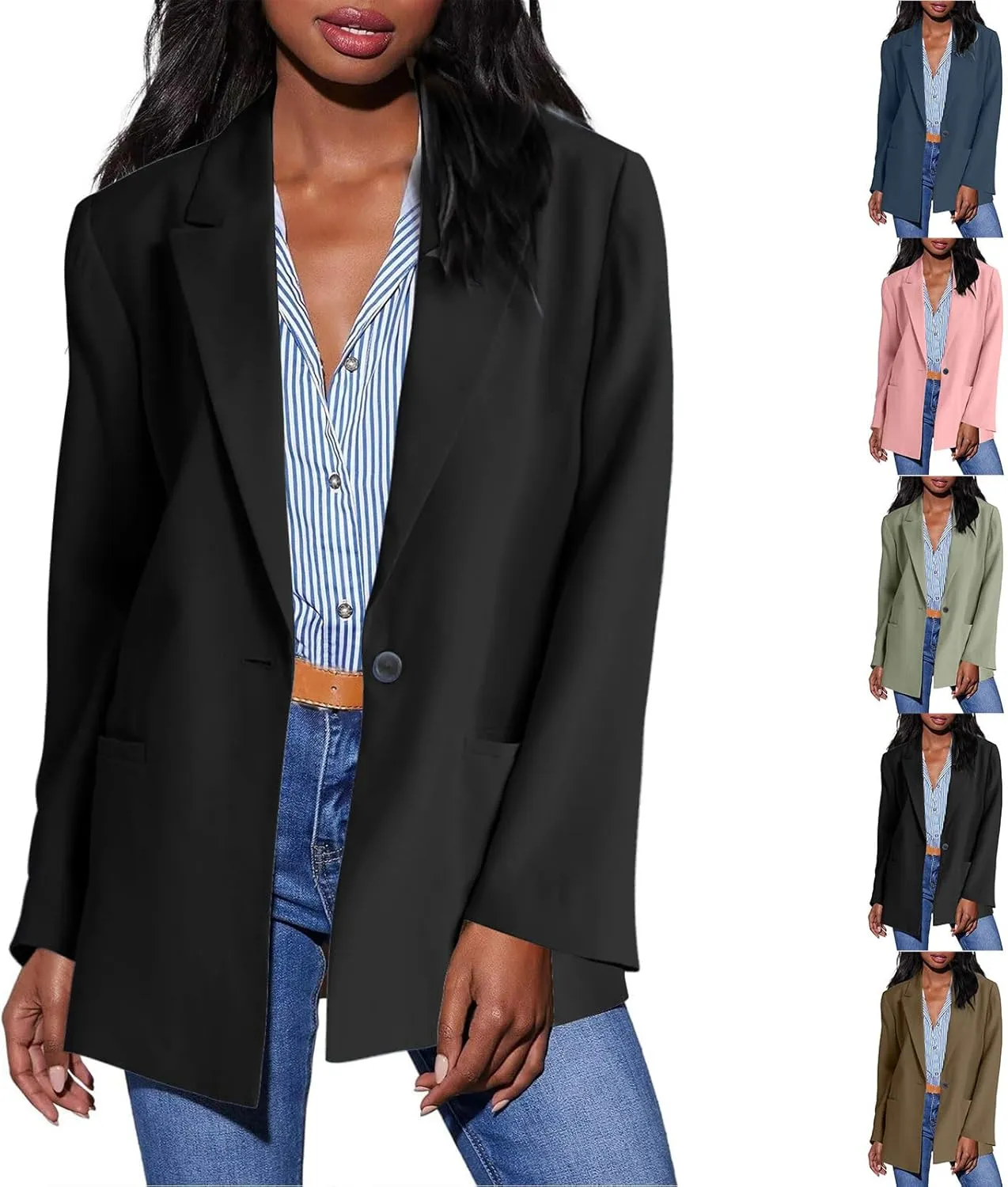 HGps8w Women's Shoulder Pad Loose Blazers Outerwear, Casual Solid Long Sleeve Open Front Work Business Suit Jackets