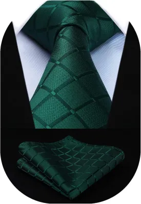 HISDERN Plaid Checkered Tie Handkerchief Woven Classic Formal Men's Necktie & Pocket Square Set