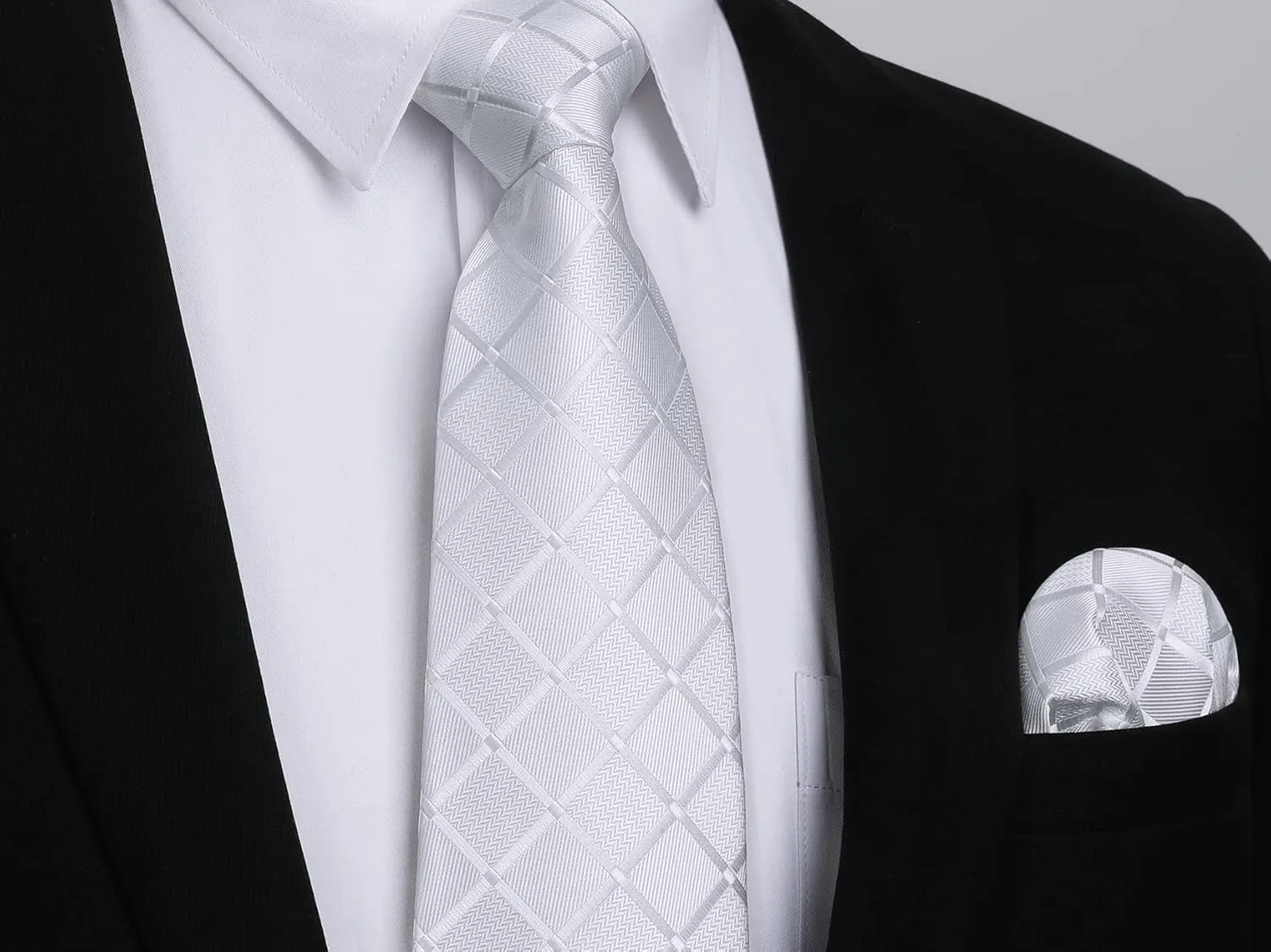 HISDERN Plaid Checkered Tie Handkerchief Woven Classic Formal Men's Necktie & Pocket Square Set