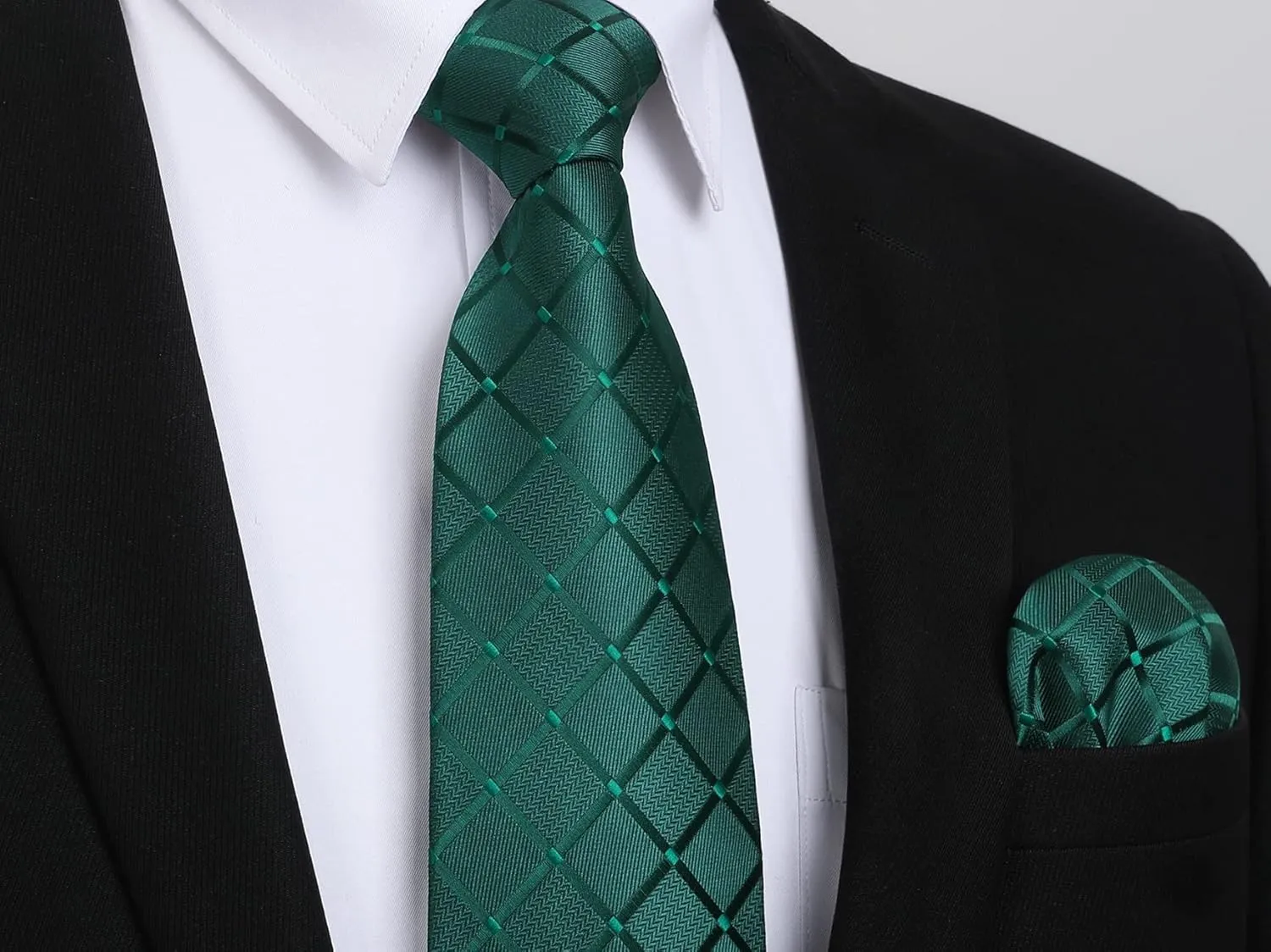 HISDERN Plaid Checkered Tie Handkerchief Woven Classic Formal Men's Necktie & Pocket Square Set