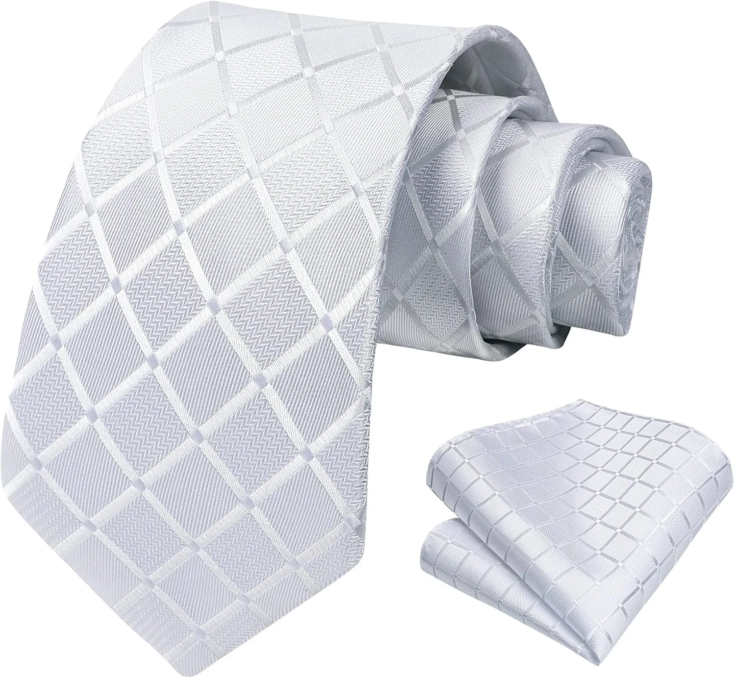 HISDERN Plaid Checkered Tie Handkerchief Woven Classic Formal Men's Necktie & Pocket Square Set